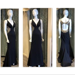 Metallic Trumpet Gown with Nude Insets.